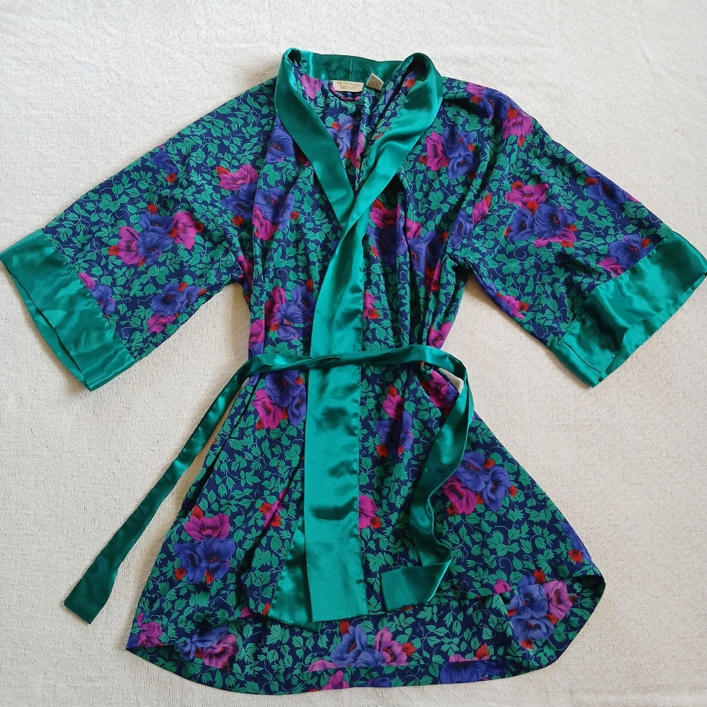 victorias secret ♡ gold label vintage satin robe floral money whimsigoth jewel